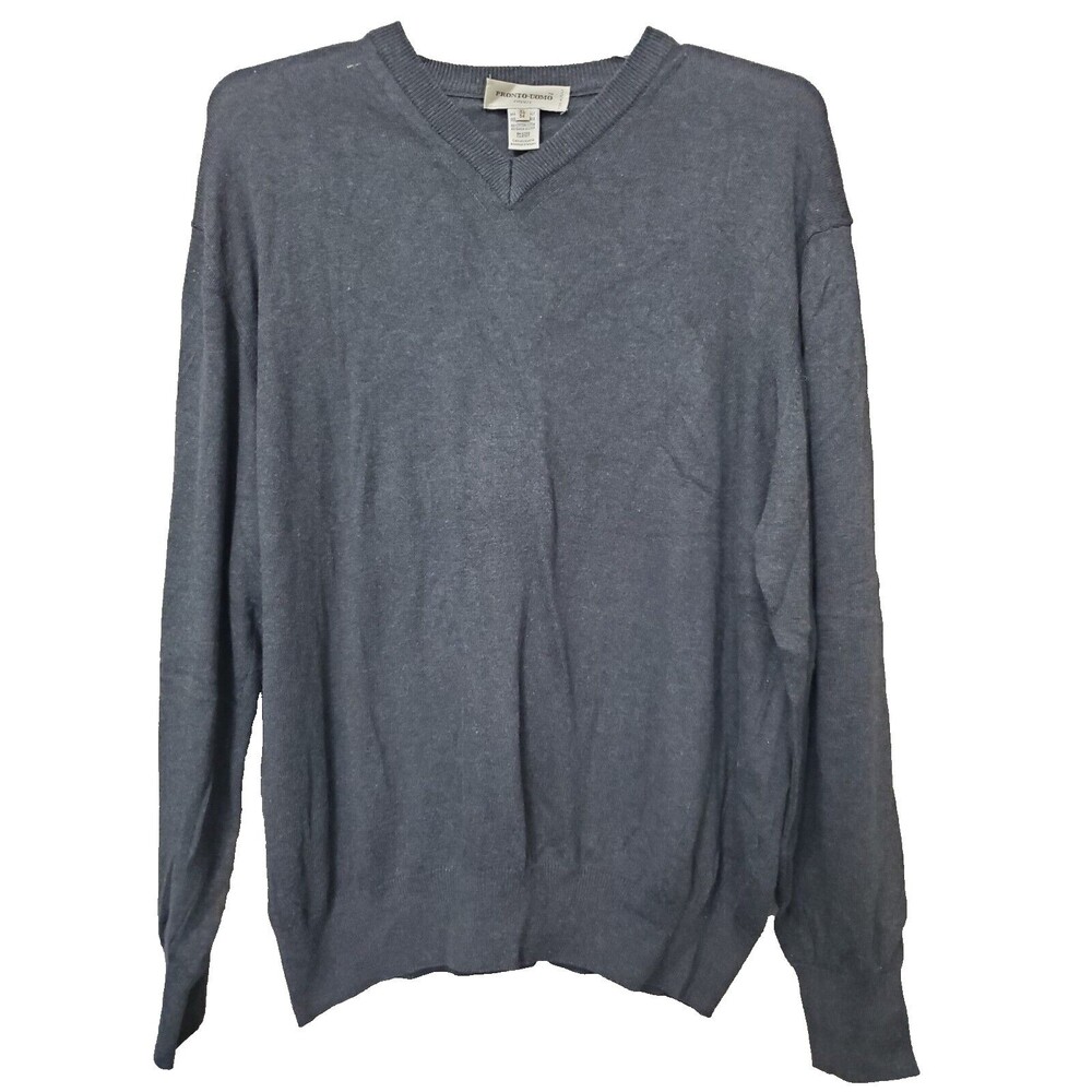 Pronto-Uomo Firenze Cotton Blend Gray V-Neck Pullover Sweater Size XL Men's